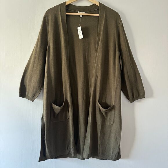 Talbots Womens 3/4 Sleeve Open Cardigan Duster Olive Green Size Large Petite NWT - Picture 1 of 7